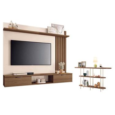 Imagem de Painel Suspenso Lets Castanho Off White com Aparador Infinity Castanho - HB Móveis