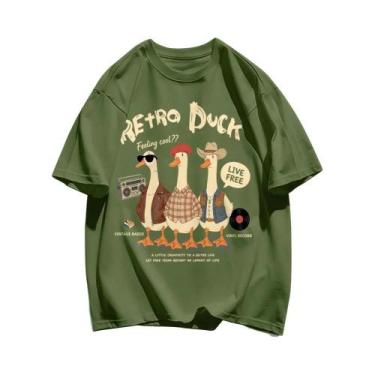 Imagem de Camisetas De Algodão Com Estampa De Pato Retro Para Homens, Soltas E R