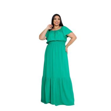 Imagem de Vestido plus size longo ciganinha manga curta viscolinho - LAJMA STORE