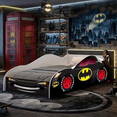 Imagem de Cama Infantil Solteiro Formato Carro Batman Adesivada Estrutura MDF Re