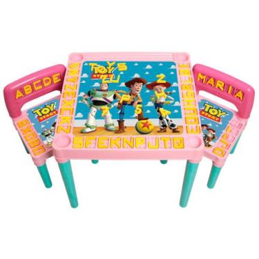 Imagem de Mesa Infantil Educativa Rosa Com Cadeiras E Encaixes ABC - Toys 2u, To