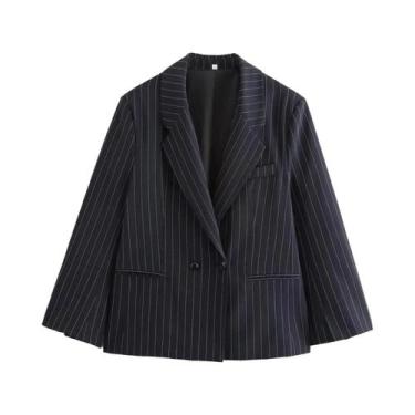 Imagem de Jaqueta Feminina Oversized Com Listras E Ombreiras, Estilo Solto, Moda
