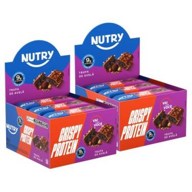 Imagem de 2x Barra Proteica Nutry Crispy Protein Trufa de Avelã 12 Unidades 30g,