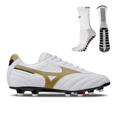 Imagem de Chuteira Campo Mizuno Morelia Classic MD + Meia Antiderrapante Branca,