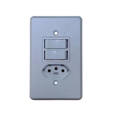 Imagem de Interruptor Elétrico 2 Teclas Simples e Tomada com Placa Cinza - Ilumi