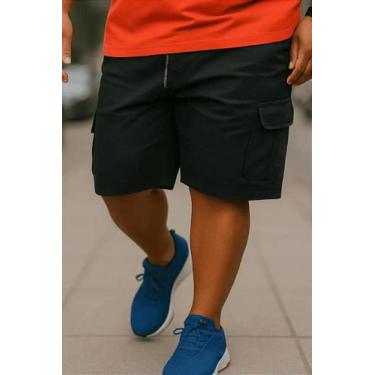 Imagem de Bermuda Jeans Cargo Masculina Plus Size HF - Conforto e Estilo, Preto,