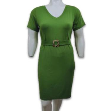 Imagem de Vestido Midi Tubinho com Cinto Tecido Malha Decote Gola V Plus Size - 