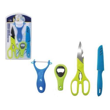 Imagem de Kit Descascador Abridor De Garrafa Faca De Cozinha E Tesoura - 123útil