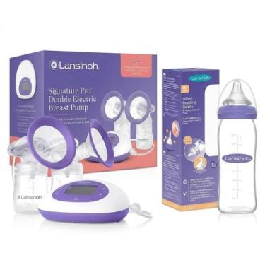 Imagem de Kit Bomba Tira Leite Elétrica +mamadeira De Vidro 240ml - Lansinoh