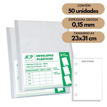 Imagem de Envelope Plástico Acp A4 4 Furos 0,15mm C/50 Grosso