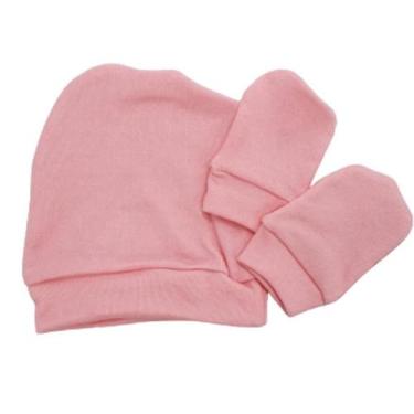 Imagem de Kit Touca Gorro e Luva Bebê Recém Nascido Canelado Liso Confortável - 