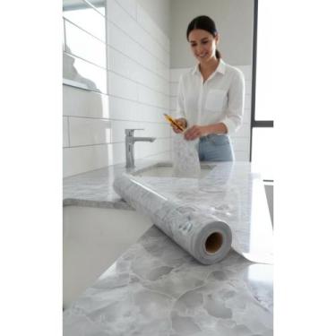 Imagem de 2x Papel Envelopamento Mármore Cinza 4,5m x 60cm Lavável - Congratulat