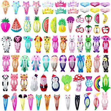 Imagem de Baby Girls Hair Clips Barrettes, Funtopia 80 Pcs Lovely Animal Fruit Printed Pattern Metal Snap Hair Clips Cartoon Design Hairpins for Kids Toddlers Pets