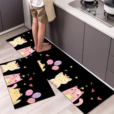 Imagem de jia cool Conjunto de 2 tapetes de cozinha e tapetes absorventes de microfibra macia tapete de banheiro treliça marroquina antiderrapante tapete de cozinha conjunto de corredor, 40,6 cm x 119,4 cm,