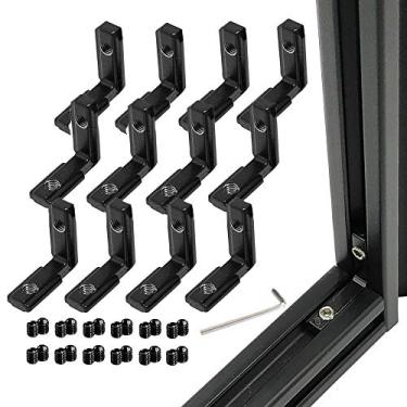 Imagem de 12 peças de suporte de junta de conector de canto interno preto em forma de L com parafusos e chave para slot de perfil de extrusão de alumínio da série 2020 6 mm
