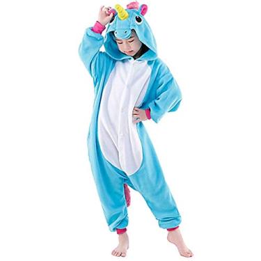 Imagem de Fantasia De Unicornio Macacão Infantil Kigurumi Azul e Branco Unissex XXG 15-16