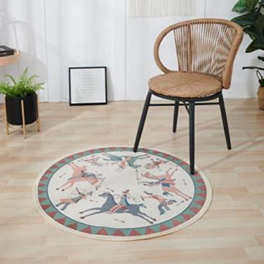 Imagem de Tapetes de área redondos de algodão laváveis à máquina, chique, boêmio, estampado, de algodão, redondo, com borlas para quarto, sala de estar