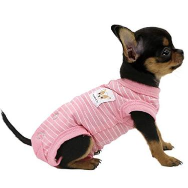 Imagem de Lophipets 100% algodão camiseta feminina para cães pequenos Chihuahua Roupas para filhotes de cachorro - tiras rosas/XXS
