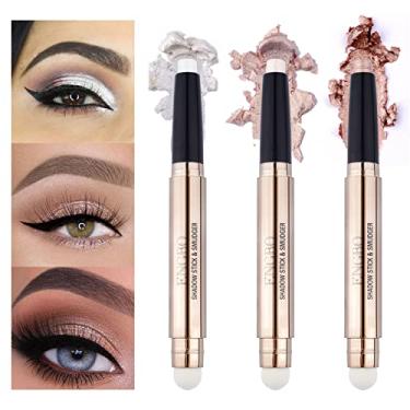 Imagem de LOKFAR 3 Pçs Bastão de Sombra para Maquiagem Cosméticos Bastão Iluminador de Olhos, À Prova D'água, Rotativo, Creme, Sombra, Bastão Brilhante com Pincel de Esponja para Maquiagem para os Olhos