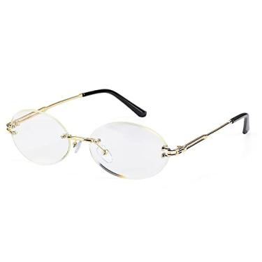 Imagem de Óculos de sol femininos sem moldura ovais com lente de corte de diamante vintage óculos de sol ovais vintage óculos de sol uv400 tons, C12, MULTI