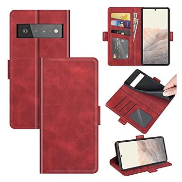 Imagem de YUNCHAO Caixa de telefone Para o Google Pixel 6 Pro Dual-late Magnetic Buckle Horizontal Flip Leather Case com titular e slots de cartão e carteira capa para celular