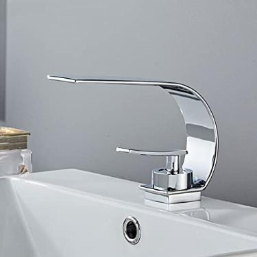 Imagem de Torneira da bacia do banheiro com cascata para montagem no deck, vaso de vaidade, pias, torneira misturadora, torneira de água fria e quente, cromada, china