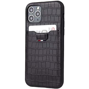 Imagem de KKFAUS Capa de telefone traseira com padrão de crocodilo, para Apple iPhone 12 Pro Max (2020) capa de couro de 6,7 polegadas porta-cartão [proteção de tela e câmera] (cor: preto)