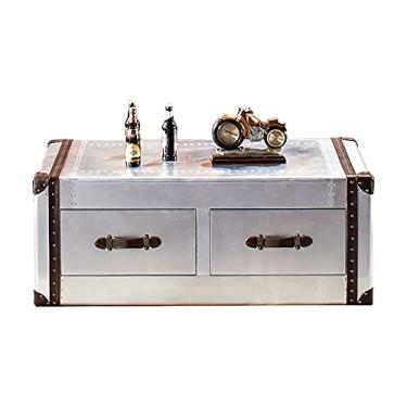 Imagem de SISWIM Mesa de centro para casa mesa de centro, moldura de aço inoxidável estilo vintage industrial com grandes mesas de canto de armazenamento