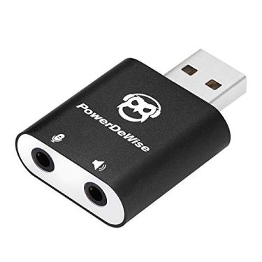 Imagem de PowerDeWise Adaptador de placa de som externa USB com conector de microfone de 4 pinos para MacBook, Windows, Linux, Laptop, PC, PS4 - Adaptador de áudio USB-A Plug&Play Placa de som externa