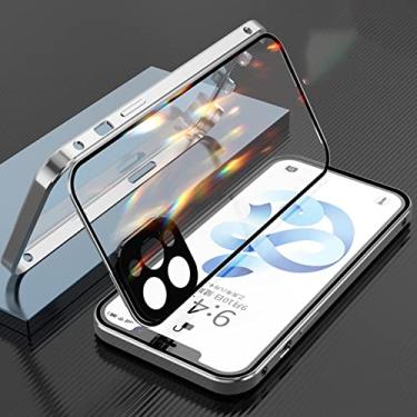 Imagem de Capa de telefone de metal magnético de vidro duplo lado para iphone 14 13 pro max 11 12 xs xr 7 8 plus capa de ímã de proteção de lente de câmera, prata, para iphone 11pro max