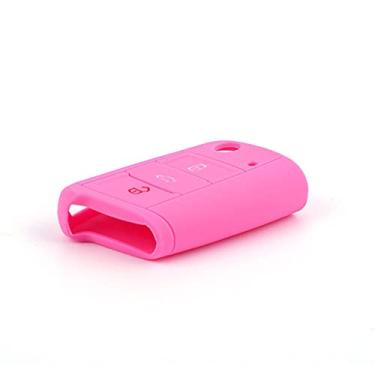 Imagem de YJADHU Capa protetora de chave de carro de silicone flip controle remoto capa de chave de carro, apto para VW Golf 7 MK7 New Polo Skoda Octavia A7 Jetta 4 Tiguan, rosa