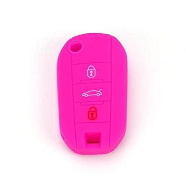 Imagem de YJADHU Capa de chave de carro flip capa protetora de chave de carro, apto para Peugeot 508 301 2008 3008 408 4008 308 Citroen C4 Cactus C5 C3 C4L, rosa, 1 peça