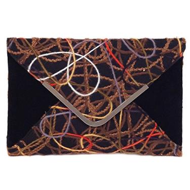 Imagem de Embreagem envelope estilo boêmio de tecido misto multicolorido, Marrom, M