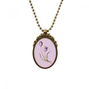 Imagem de DIYthinker Colar antigo com flor roxa tulipa verde vintage pingente chaveiro
