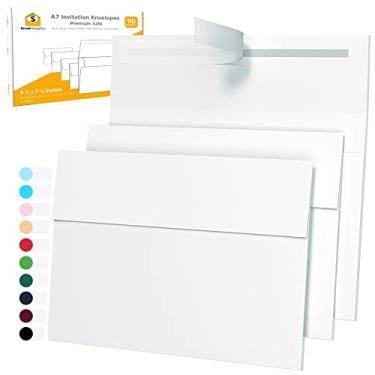 Imagem de Envelopes para convites, pacote com 110 – para cartões de 5 x 7 – A7 – (14 x 19 cm) – Perfeito para casamentos, formaturas, quaisquer cartões – 120 GSM – 11 kg/80 lb Texto – Descasque, Pressione e Sele Sele, Branco, 110