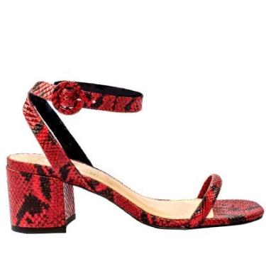 Imagem de Sandália Feminina Abelle Shoes Salto Bloco Médio Snake Vermelha Mara Tamanho:39;Cor:Vermelho