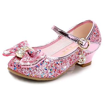 Imagem de Sapatos Cadidi Dinos para meninas sapatos de festa de casamento Salto Mary Jane Princesa Sapatos de flores (Bebê/Criança pequena/Criança grande), Pink/B1, 10 Toddler