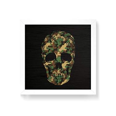 Imagem de Arte Maníacos Quadro decorativo com moldura caixa branca em Madeira - Caveira Militar Central - 30x30cm