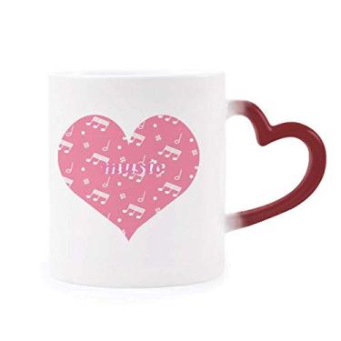 Imagem de Notas musicais diagonais rosa sensível ao calor caneca vermelha muda de cor