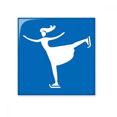 Imagem de Esqui de inverno esporte azul contorno azulejo de cerâmica brilhante decalque pedra adornada tijolo vitrificado