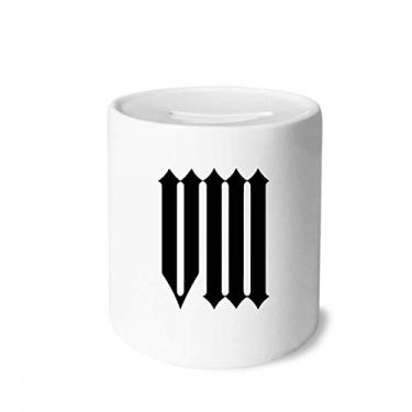 Imagem de DIYthinker Numerais romanos Oito em caixa de dinheiro com silhueta preta, porta-moedas de cerâmica, presente de cofrinho