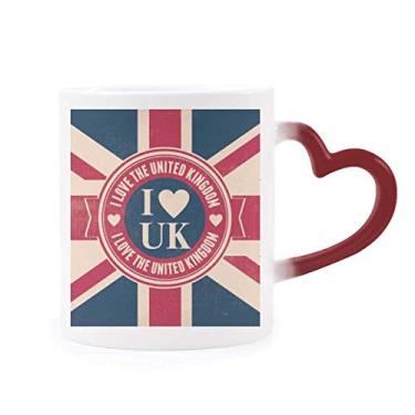Imagem de Caneca sensível ao calor I love The United Kingdom Union Jack UK Flag Red Color Changing Grés Cup