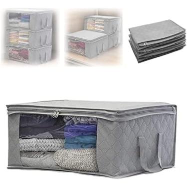 Imagem de Bolsas De Armazenamento Sob A Cama Com Zíperes, 49x 36 X 21 Cm, Caixas De Armazenamento De Roupas Dobráveis, Caixa De Armazenamento De Tecido, Organizadores De Armário De Não Tecido Espesso À Prov