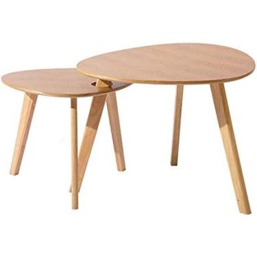 Imagem de Mesa De Centro De Três Pernas De Madeira Maciça Mesa De Centro Triangular Mesa Lateral Criativa Conjunto De 2 Peças Branco/cor De Madeira Maciça/cor De Nogueira,Natural,Striking44
