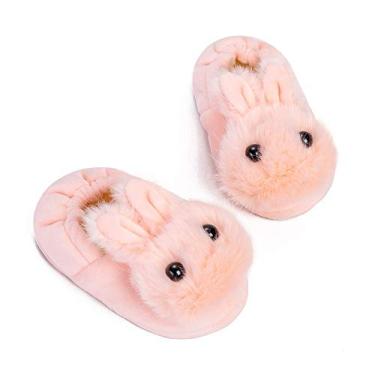 Imagem de Csfry Pantufas de pelúcia macia premium para bebês meninas, sapatos quentes de inverno para casa, Coelho rosa, 18-19