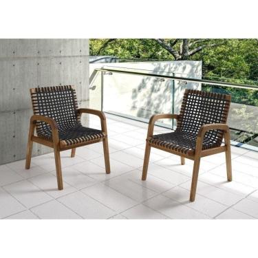 Imagem de Conjunto 2 Cadeiras Para Jardim em Madeira e Corda Náutica com Braço Traço Casa e Jardim Móveis Stain Jatobá