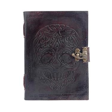 Imagem de Diário de couro crânio vintage antigo feito à mão caderno caderno bloco de notas presente para homens mulheres 7 x 5 polegadas marrom