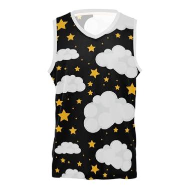 Imagem de KLL Camiseta de basquete Star White Cloud Team Scrimmage sem mangas para homens e mulheres fãs de jovens, Estrela branca e nuvem, G