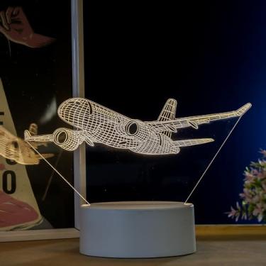 Imagem de PopLumos - Luminária led 3d, abajur de mesa, avião, boing, piloto, aeromoça