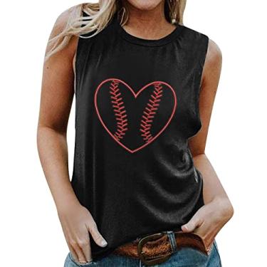 Imagem de Independent Station colete sem mangas europeu e americano roupas femininas camiseta estampada de beisebol (#01 coração preto, G)
